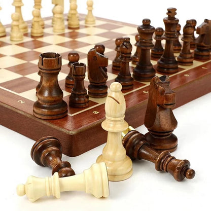 Jeu d'échecs pliant haut de gamme 15" x 15" Pièces en bois massif de qualité supérieure Travail manuel classique Échiquier en noyer Cadeau pour enfants Jeu de société