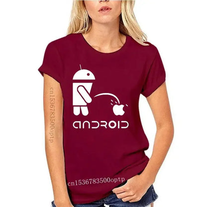 Camiseta de manga corta para hombre, camisa divertida con estampado de Logo de Robot Android, cuello redondo, 2022