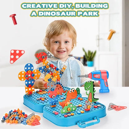 Children Toys Tool Set Electric Drill Screw Nut 3D Puzzle Toys Pretend Play Dinosaur Drilling Assembly Educational Toys for Boys