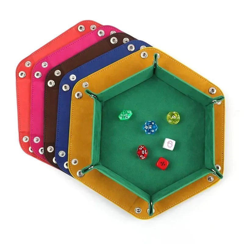 Dice Tray Hexagon  Rolling Holder Folding PU Leather  Trays For Dice Games Like RPG, DND And Other Table Games