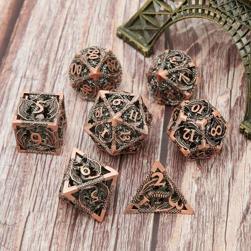 Lot de 7 dés polyédriques solides en métal pour DND, jeu de rôle DND, MTG, RPG, Rol, Pathfinder, jeux de société