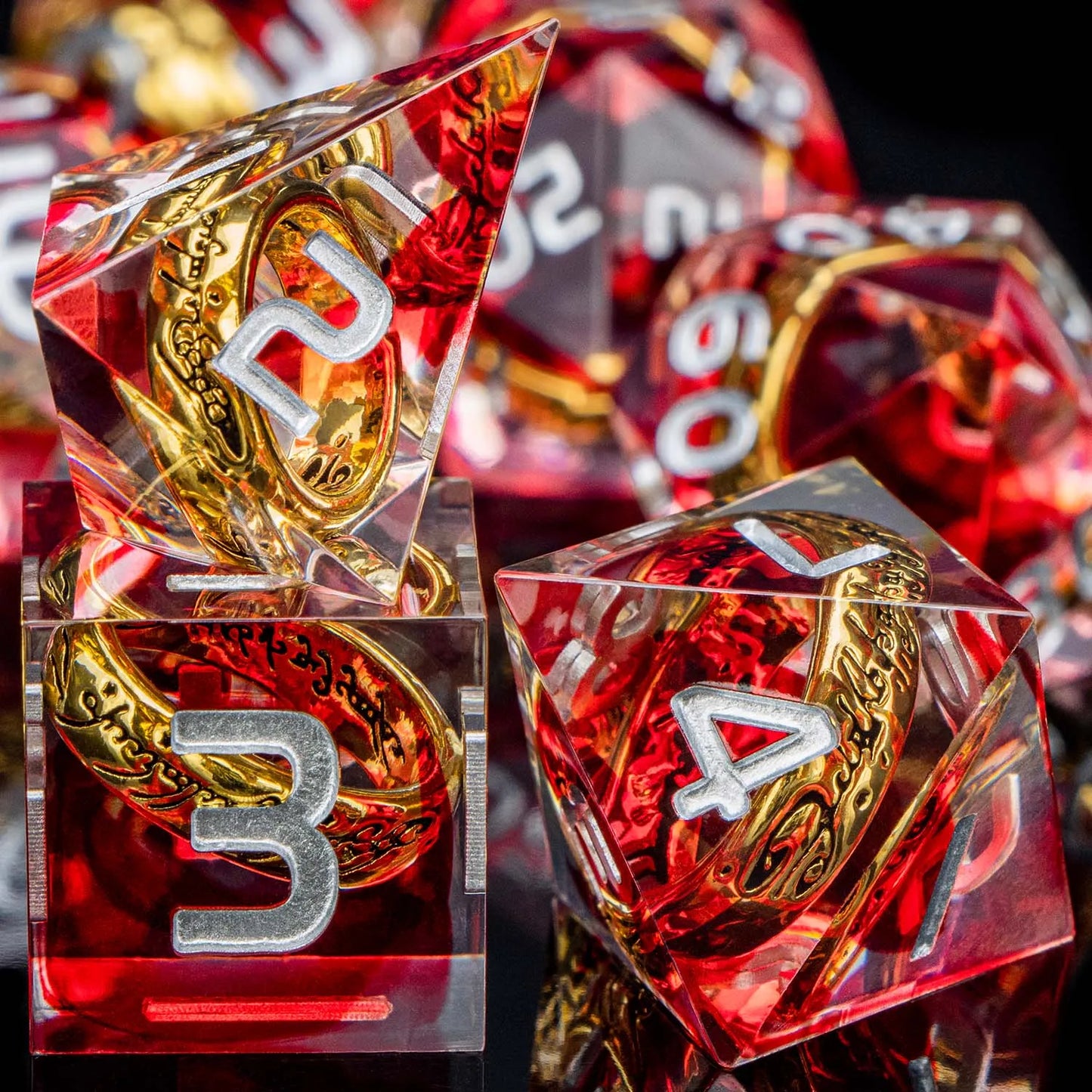 Dnd Ring & Liquid Flow Eye Sharp Edge Resin Dice Set D&D Dungeon and Dragon Role Playing Game D and D D6 Red RPG Polyhedral Dice