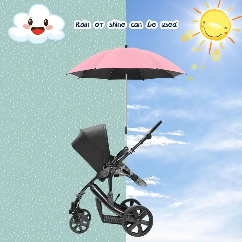 Parasol de poussette portable pour bébé, parapluie universel étanche avec pince réglable à 360 degrés pour chariot, vélo, fauteuil roulant