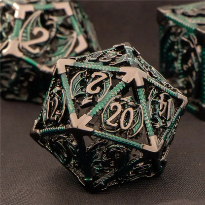 Juego de dados huecos de metal OUKELANWO DND D&amp;D, dados poliédricos para juegos de rol, dados de mazmorras y dragones D y D D20 D12 D10 D8 D6 D4