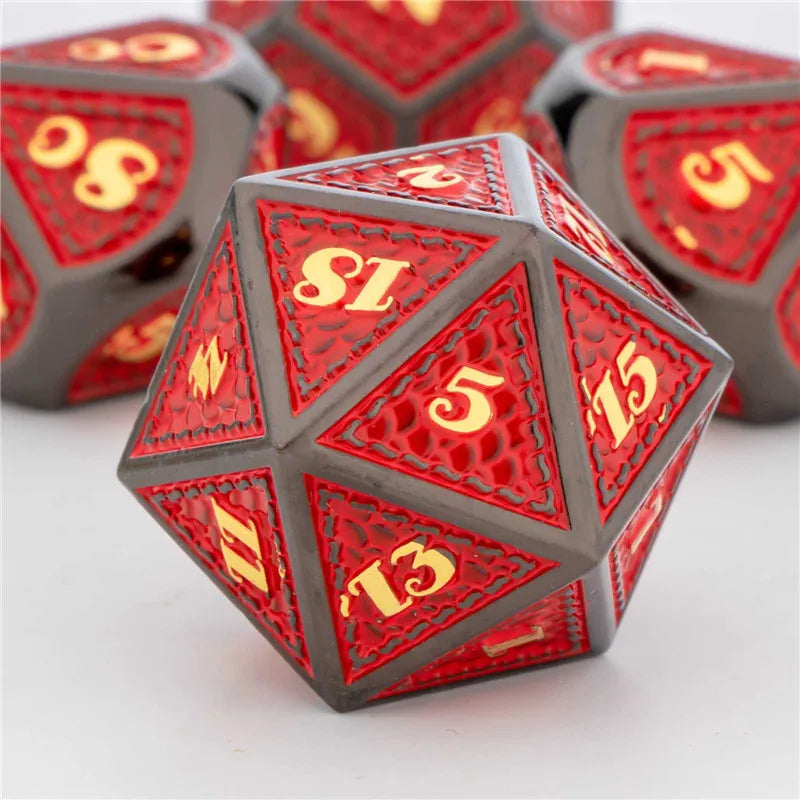 OUKELANWO DND Metal Dice Set D&amp;D pour Dungeon and Dragon, jeu de rôle RPG polyédrique doré D et D Dice D20 D12 D10 D8 D6 D4