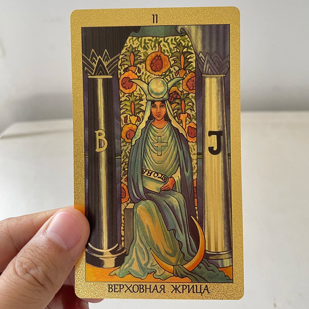 Baraja de tarot rusa con lámina de oro para principiantes, guía, oráculo, profecía, cartas, adivinación, adivinación, tarot clásico, 12 x 7 cm