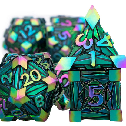 DND Metal Dice Set D6 D and D Dice Purple Blue Dungeon and Dragon Dice Polyhedral Handmade Dice D20 D&D Role Playing Game Dice