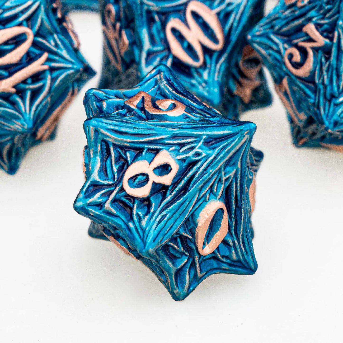 ORIFANTUO 7CPS Dés en métal bleu Dnd Dés polyédriques D&amp;D pour D et D Dungeon et Dragon Pathfinder Jeu de rôle de table Dés