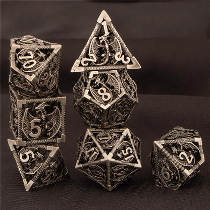 OUKELANWO DND Metal Hollow Dice Set D&amp;D, dés de jeu de rôle polyédriques, dés de donjon et de dragon D et D D20 D12 D10 D8 D6 D4