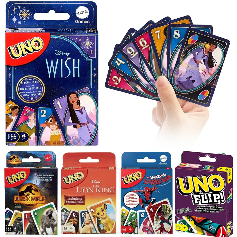 Jeu de cartes de vœux Disney UNO de Mattel Games pour une soirée en famille avec des graphismes sur le thème des émissions de télévision et une règle spéciale pour 2 à 10 joueurs