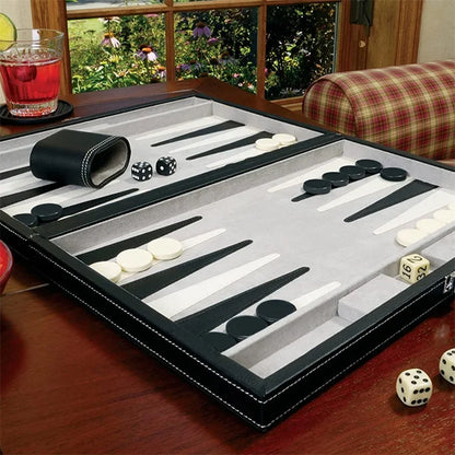 Game Chess Board Backgammon Set With Stitched Black Leatherette Case Nice Gift Folding Business Entertainment For Family Party