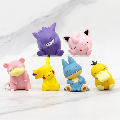 Figuras de acción de PVC de Pokémon, set de 6 unidades de Pikachu, Gengar, Jigglypuff, Slowpoke, Gonbe, Psyduck, versión para dormir