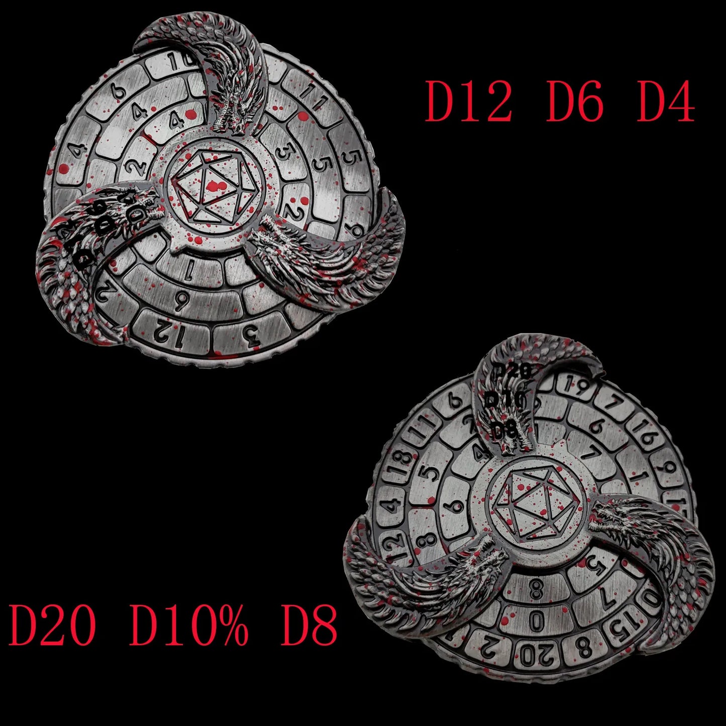 Dés à roulette DND 7 en 1 Dés rotatifs Dés de jeu de rôle Dungeons &amp; Dragons (avec coffret cadeau) D4, D6, D8, D10, D12, D20 et D1