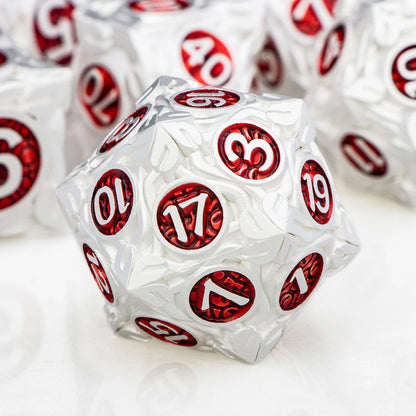 7PCS DND Metal Silver Red RPG Polyhedral For Dungeon and Dragon Tabletop Role Playing Games D and D Dice Set D20 D12 D10 D8 D6