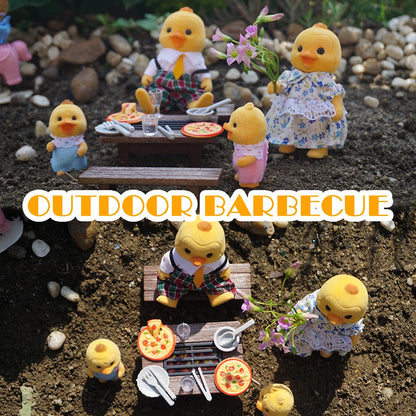 Dollhouse BBQ Miniature Furniture 1/12 Scale Outdoor Picnic Set Pretend Rabbit Duck Family Food Kitchen Toy Girl Birthday Gift