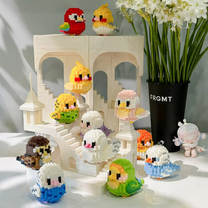 Nouveaux blocs de construction micro-oiseaux perroquets calopsitte perruche bricolage assemblé pigeon ara modèle 3D mini briques figurines jouets pour enfants