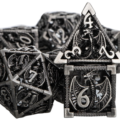 Juego de dados de metal hueco DND con forma de dragón, 7 piezas, para juegos de mesa de rol de mazmorras y dragones, juego de dados D&amp;D D20 D12 D10 D8 D6 D4