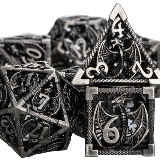 Hollow Metal DND Game Dice Dragon 7Pcs Dice Set for Dungeon and Dragon RPG Table Games D&D Dice Set D20 D12 D10 D8 D6 D4