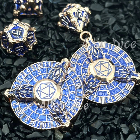 Dés de roulette rotatifs en métal Dragons Pendentif dés gyroscopiques du bout des doigts Dés RPG DND pour jeux de société Donjons et Dragons Dés TRPG