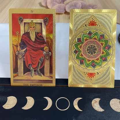 Hermosa baraja de tarot resistente de 12 x 7 cm, dorada brillante, versión clásica en inglés de alta calidad, cartas de adivinación con runas