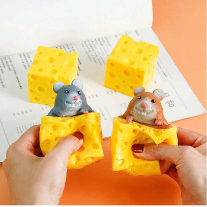 Jouet anti-stress à presser en forme de souris et de bloc de fromage amusant, figurines à cache-cache, jouets anti-stress pour enfants et adultes