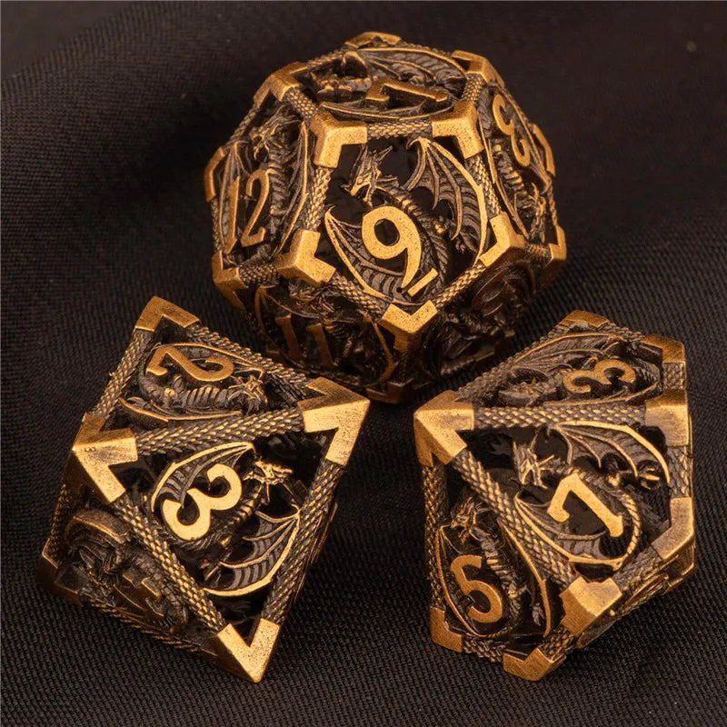 OUKELANWO DND Metal Hollow Dice Set D&amp;D, dés de jeu de rôle polyédriques, dés de donjon et de dragon D et D D20 D12 D10 D8 D6 D4