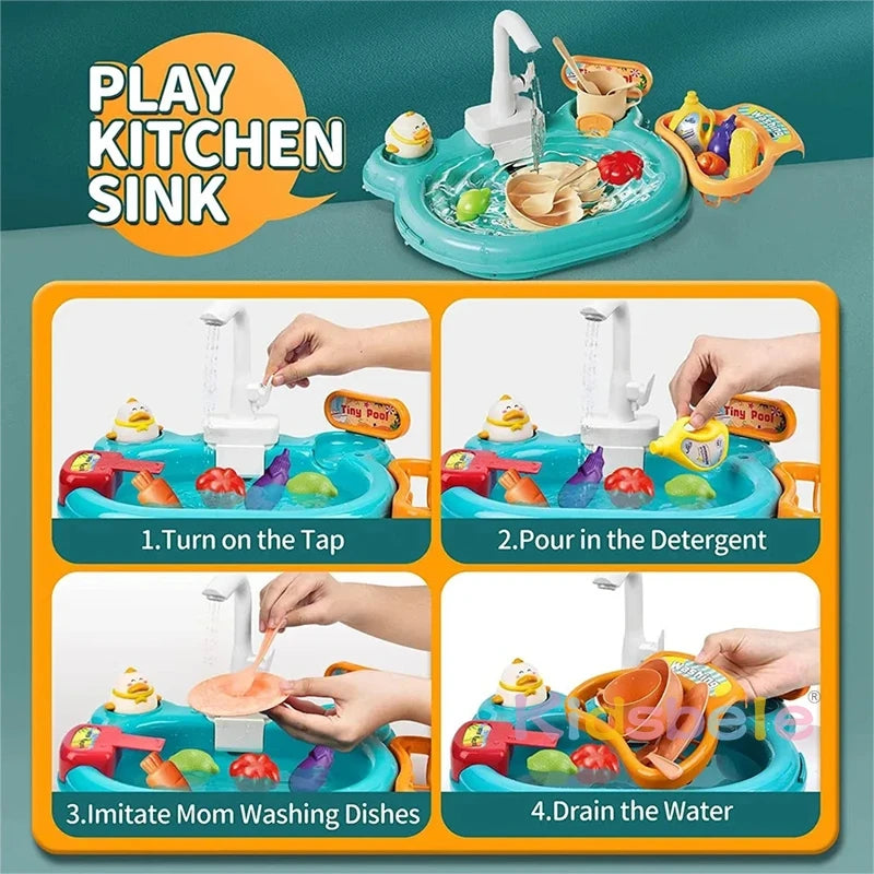 Children Electric Dishwasher Playing Toy with Running Water Kitchen Kids Play Sink with Running Water Table Toy