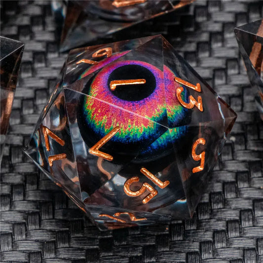 KERWELLSI DND Beholder Eye Dice Set Dungeon and Dragon, dés D&amp;D à bord tranchant en résine Polyédrique Magic Gathering Jeu de rôle