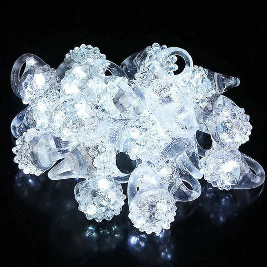 20/30 piezas de anillos intermitentes LED blancos, anillos de gelatina con bultos, anillos iluminados para los dedos que brillan en la oscuridad, suministros para fiestas de cumpleaños y bodas