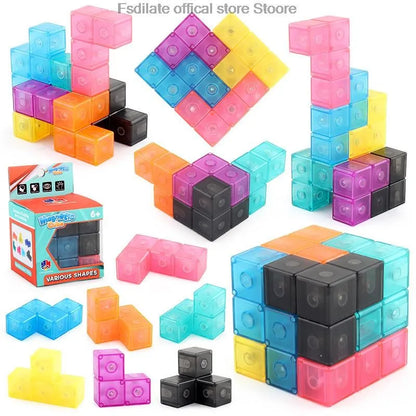 Cubo de bloques de construcción magnéticos, cubo de inteligencia extraíble, juguetes antiestrés, cubo de rompecabezas, juguetes divertidos de educación temprana para regalo de niños