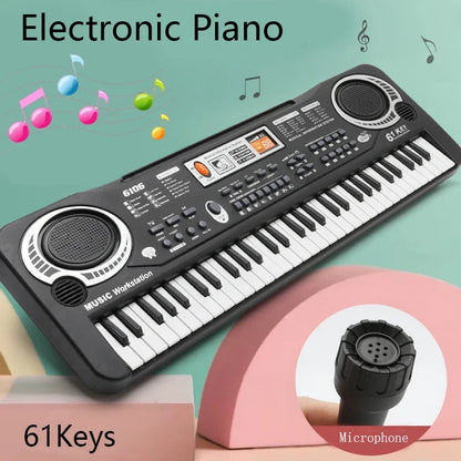 Clavier de piano électronique portable pour enfants, 61 touches, orgue avec microphone, jouets éducatifs, instrument de musique, cadeau pour enfant débutant