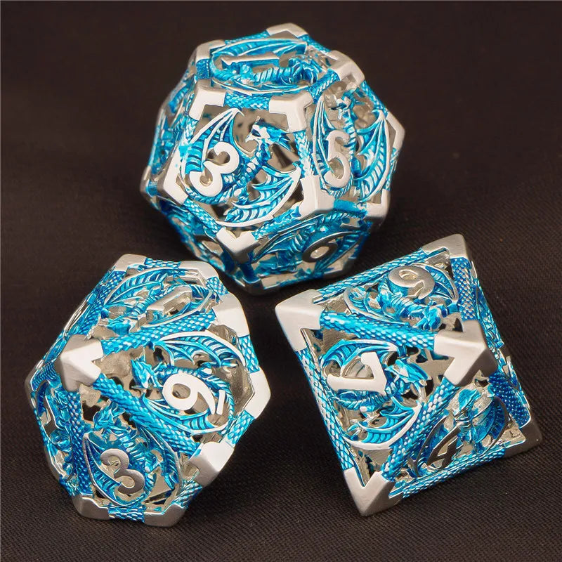 OUKELANWO DND Metal Hollow Dice Set D&amp;D, dés de jeu de rôle polyédriques, dés de donjon et de dragon D et D D20 D12 D10 D8 D6 D4