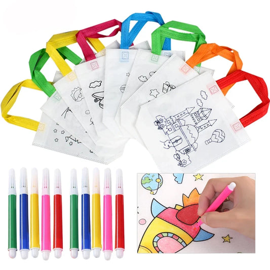 Lot de 20 sacs de graffitis à faire soi-même avec marqueurs de coloriage, sacs non tissés faits à la main pour enfants, loisirs créatifs, remplissage de couleur, jouet de dessin