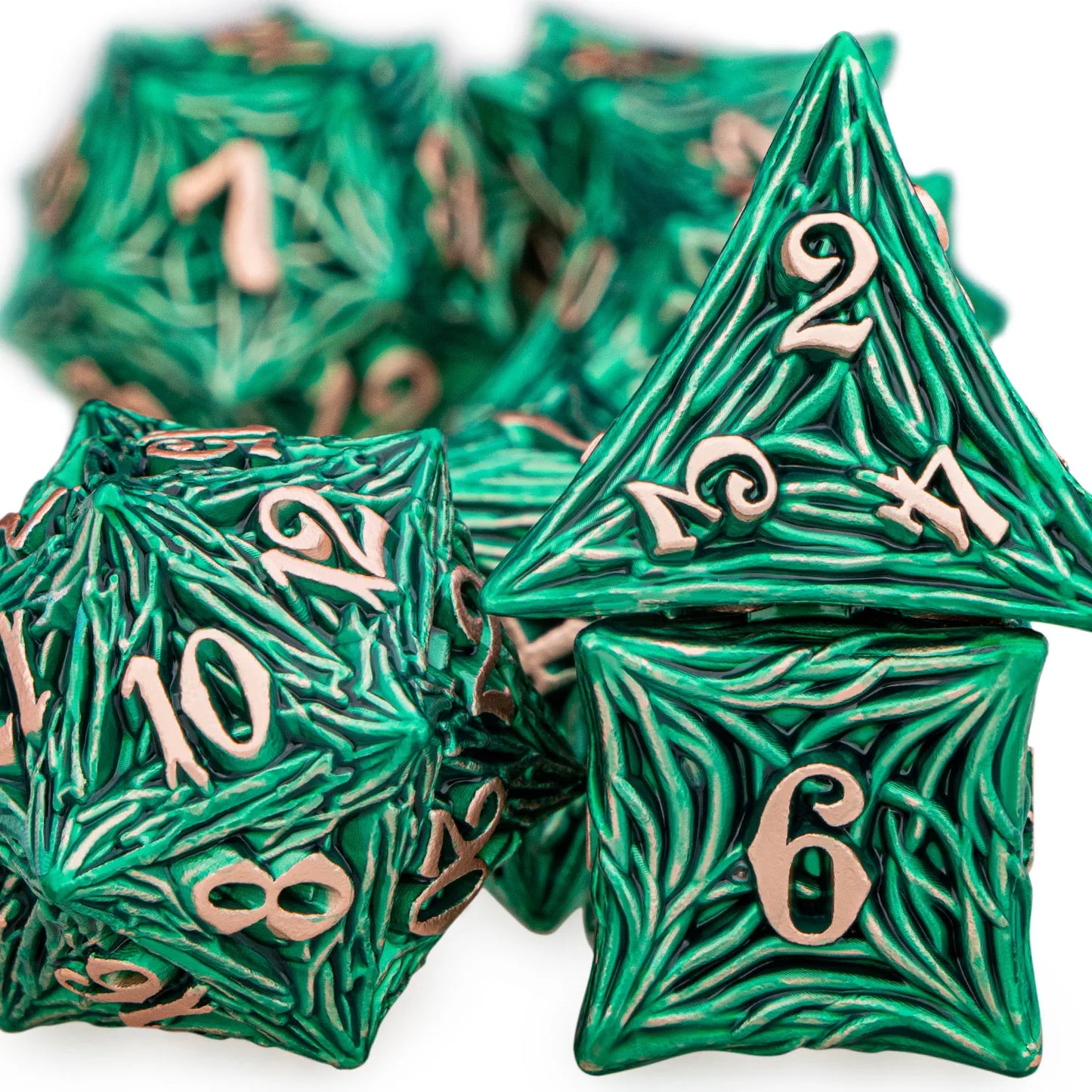 ORIFANTUO 7CPS Dés en métal vert Dnd Dés polyédriques D&amp;D pour D et D Dungeon et Dragon Pathfinder Jeux de rôle sur table Dés