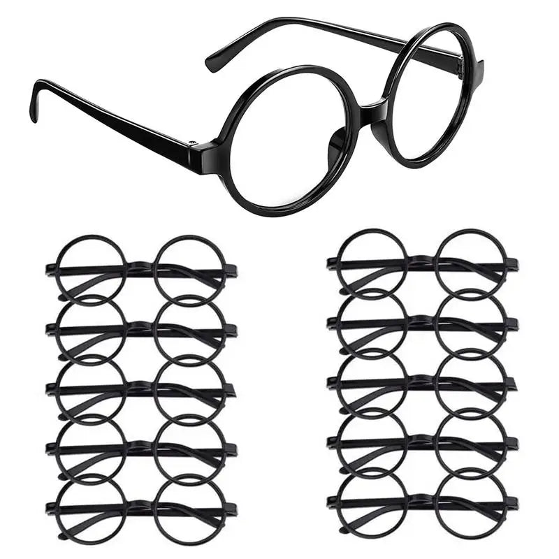 Lot de 10 lunettes de sorcier pour déguisement, monture ronde noire, sans verres, accessoires de fête pour pose, déguisement de fête