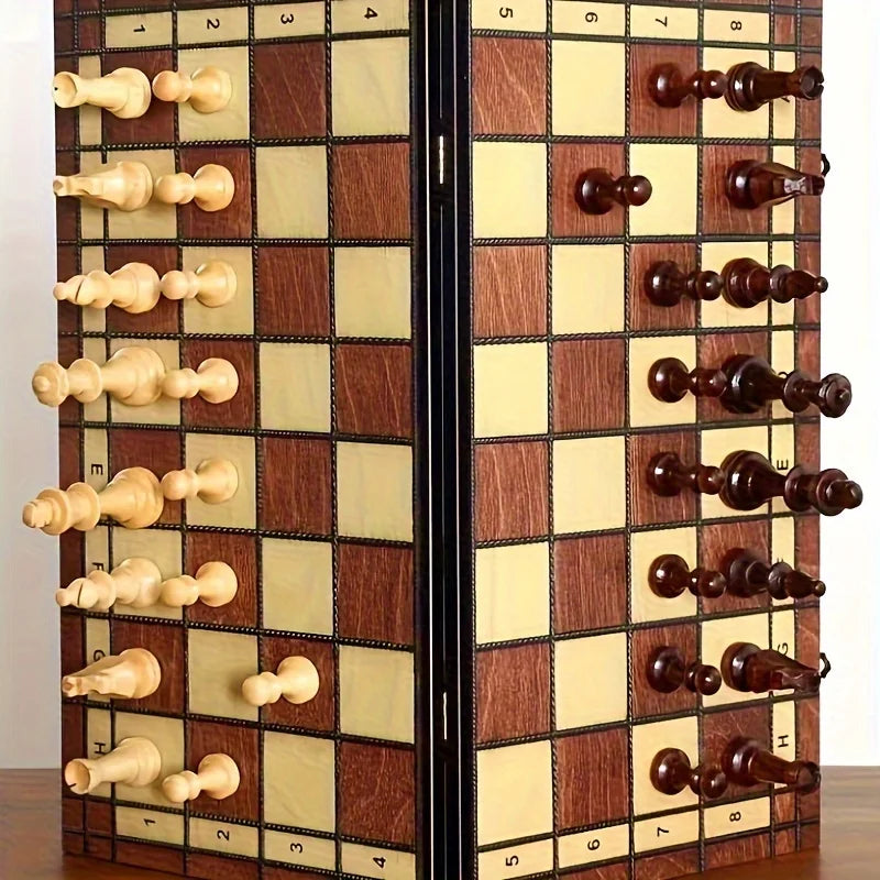 Juego de ajedrez plegable de madera de 44 cm/17,3 pulgadas, tablero de juego de fieltro para interior de tienda, regalo para adultos, tablero de juego familiar