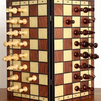 Juego de ajedrez plegable de madera de 44 cm/17,3 pulgadas, tablero de juego de fieltro para interior de tienda, regalo para adultos, tablero de juego familiar