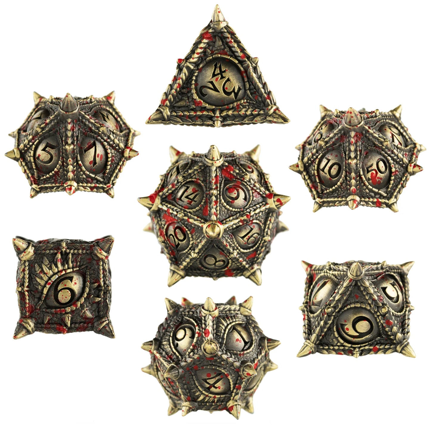 Ensemble de dés DND, ensemble de dés en métal, dés de jeu de rôle pour jeu de société Donjons et Dragons Dés en bronze Ensemble de dés D&amp;D D100 D20 D10 D6