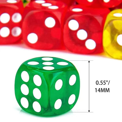 Lot de 10 dés de jeu transparents standard de 14 mm, dés de jeu colorés à 6 faces, adaptés aux enfants et aux adultes jouant à des jeux