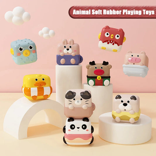 Baby Soft Rubber Animal Building Block Stacking Toys Water Game Float Shower Early Education Educational Silicone Toy Kids Gift