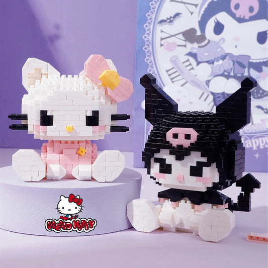 Bloc de construction Hello Kitty Jouets assemblés Ornement décoratif Figurine d'anime Sanrio Modèle Kuromi Ma mélodie Puzzle pour enfants Cadeau