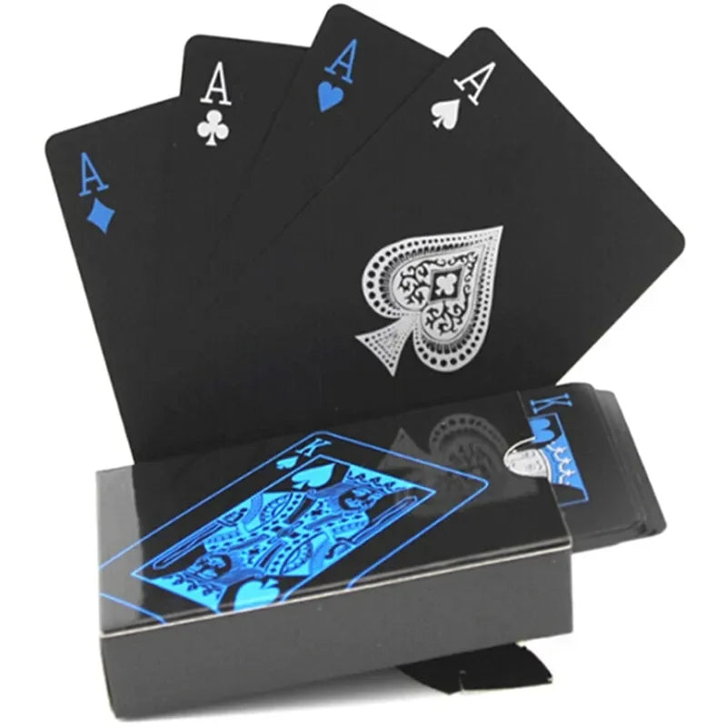 Jeu de cartes de poker en or noir, jeu de cartes de poker bleu argenté, jeu de cartes magique en plastique étanche, collection de cadeaux magiques à l'eau