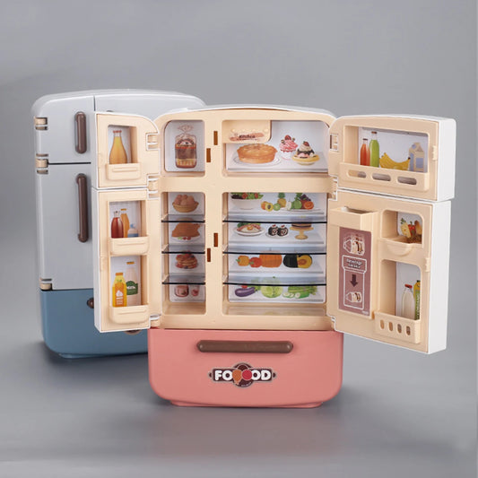 Cute Simulation Microfilm Furniture Double Door Refrigerator 1:12 Dollhouse Kitchen Model Decorations For Girl Birthday Gifts