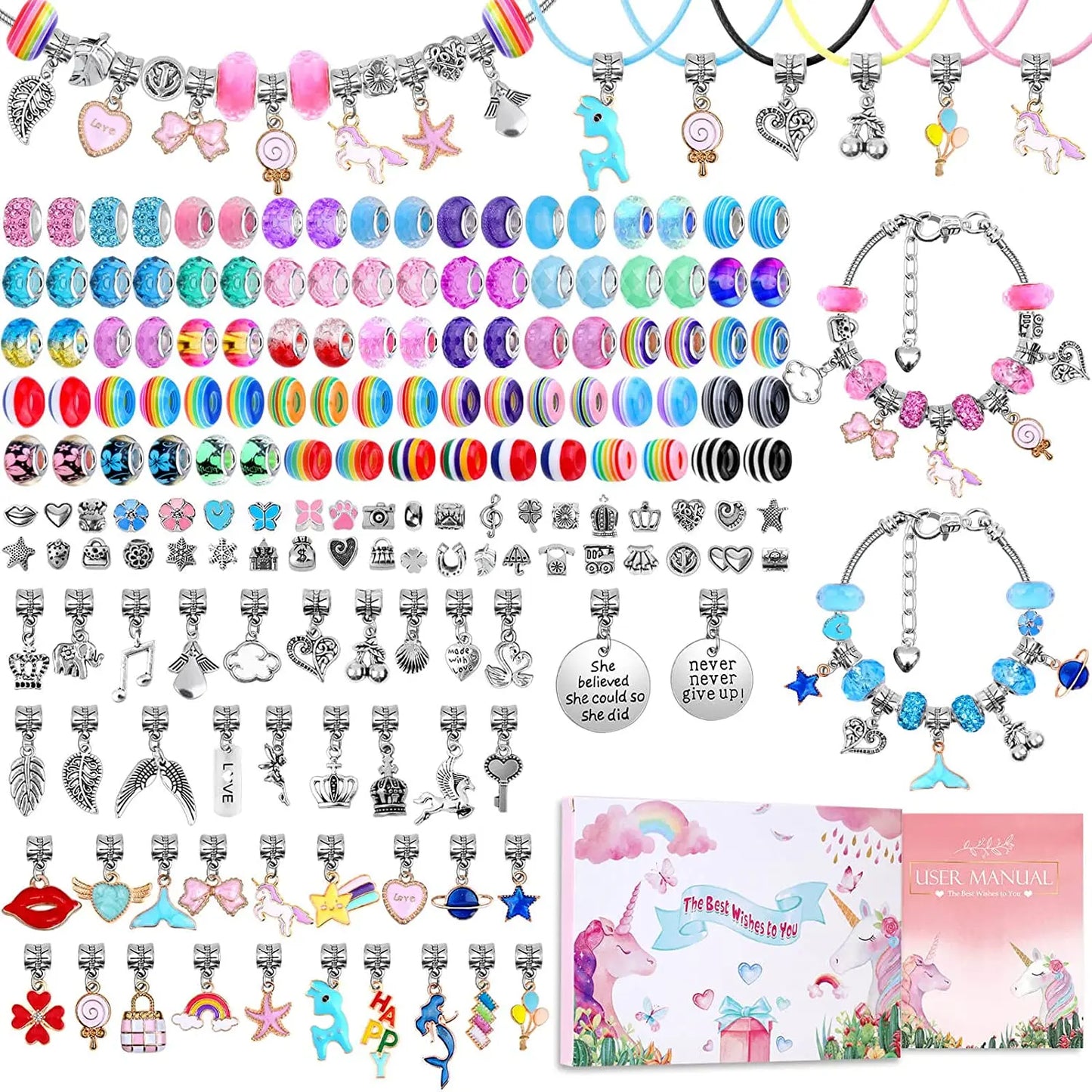 Charm Bracelet Making Kit DIY Jewelry Making Supplies Beads Unicorn Mermaid Crafts Handmade Gifts Set  for Girls Teens Age