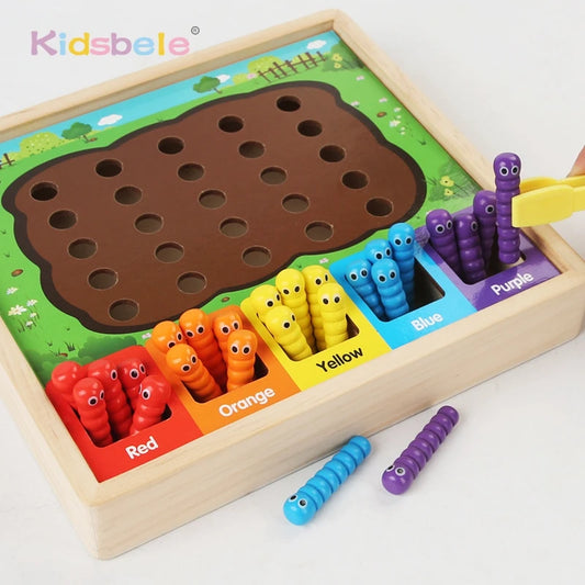 Montessori Baby Educational Bead & Worm Game Color Sorting Toddlers Activity Toy Improve Thinking Hand-Eye Coordination