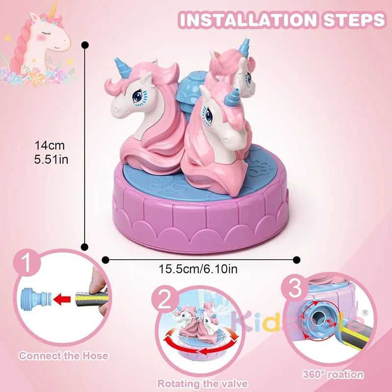 Backyard Spinning Unicorns Sprinkler Toy Attaches to Garden Hose Unicorn Water Sprinkler