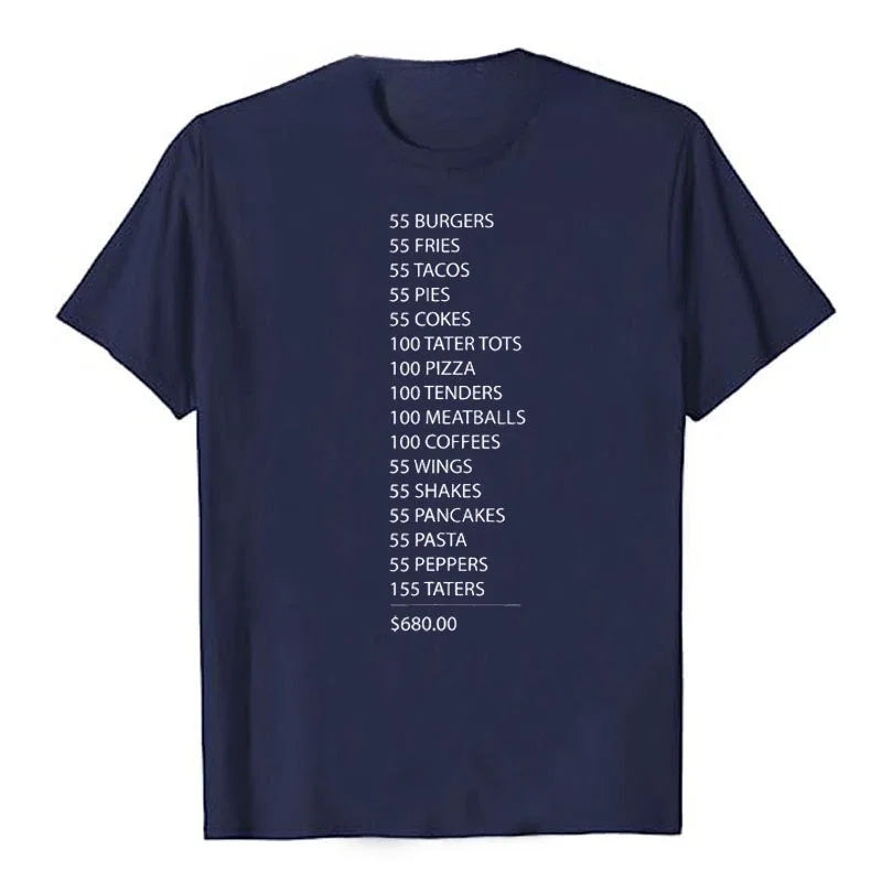 Camiseta estampada con letras divertidas y divertidas, camisetas con personalidad, atuendos de estilo de vida, hamburguesas, 55 papas fritas, creo que deberías irte