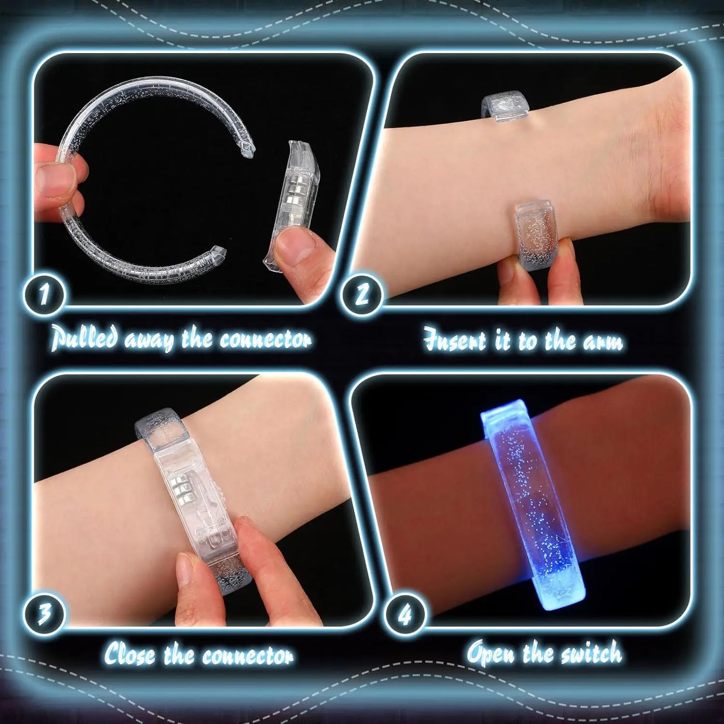 Pulsera luminosa de 24 piezas, pulsera LED intermitente, pulseras que brillan en la oscuridad, regalos de fiesta iluminados para bodas, carnavales