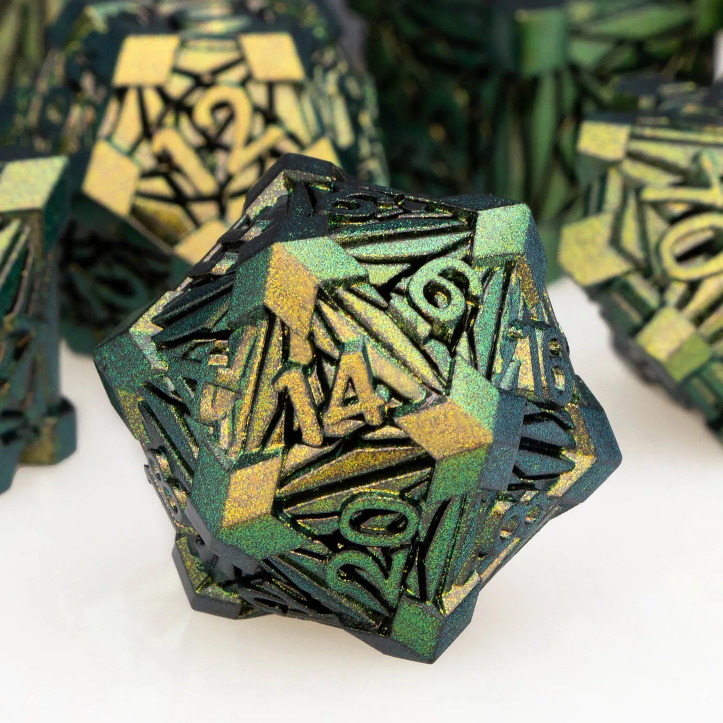 DND Metal Dice D6 D and D Dice Green Dungeon and Dragon Dice Polyhedral Handmade Dice Set D20 D&D Table Role Playing Game Dice