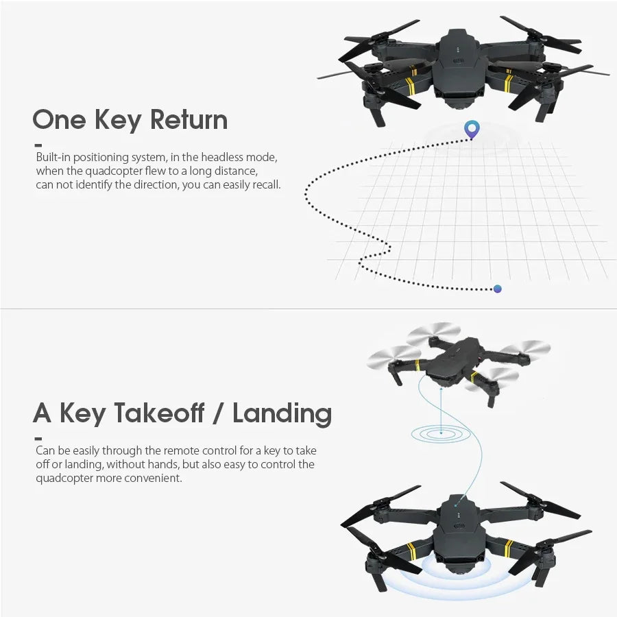 Nouveau drone E58 RC WiFi FPV maintien d'altitude quadricoptère pliable avec batterie 1080P 4K HD caméra RC drone hélicoptère drone cadeau jouets